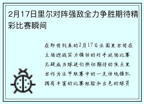 2月17日里尔对阵强敌全力争胜期待精彩比赛瞬间